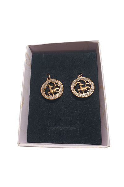 Ororabutik Copper Color 22mm Capricorn Figure Necklace and Earring Set