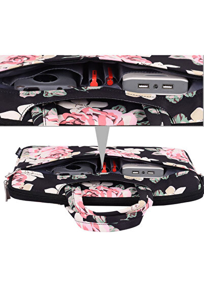 Go Veform 13 Inch Floral Patterned Black Women's Briefcase and Laptop Protection Bag - Evrh40