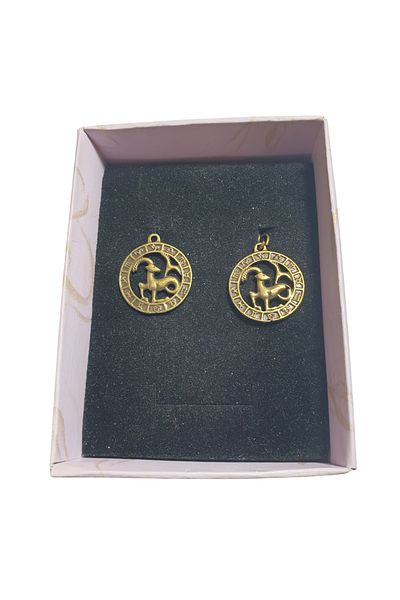 Ororabutik Orora Bronze Color 22mm Capricorn Figure Necklace and Earring Set