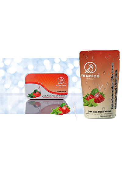 mucize 2"li Set Çilek Nane Aromalı Kürdan Metal Kutu Doypak