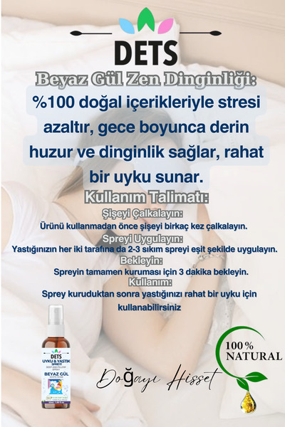 Dets Gül Uyku ve Yastık Spreyi Zen Dinginliği – Huzurlu Geceler İçin Doğal Sleep and Pillow Spray