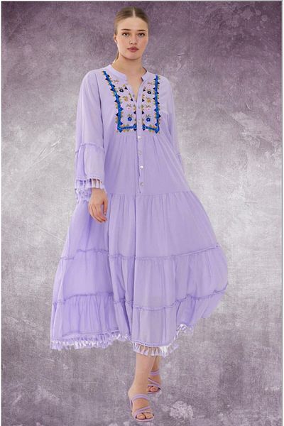 WOMAN VISION Design de in - Rochie de dama cu spate plisat, fata cu nasturi si imprimeu brodat