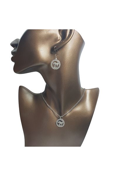 Ororabutik 25mm Taurus Figured Necklace and Earring Set