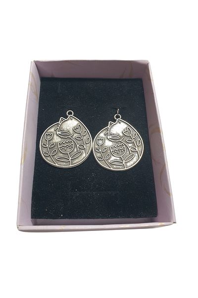 Ororabutik Silver Color 35mm Fairycore Flower Figured Necklace and Earring Set