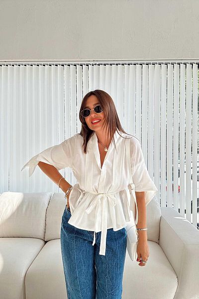 ELVAN TOLON قميص أبيض برباط