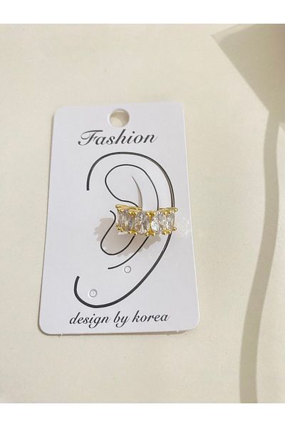ANGELSS JEWELLERY Gold Silver Baguette Stone Cartilage Steel Earrings