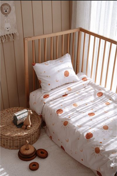 Lollie Baby&Kids Baby Crib, Park Bed, Mother's Side (60X120 CM) Duvet Cover & Sheet Set, Cotton Satin - Space