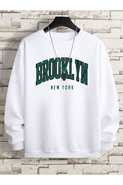 SeusCraft سترة شتوية بيضاء سميكة مطبوعة كبيرة الحجم من بروكلين نيويورك - رقبة...