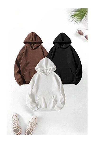 coolart Зимен суитшърт, комплект от 3 части - кафяв, черен, бял, с голям разм...