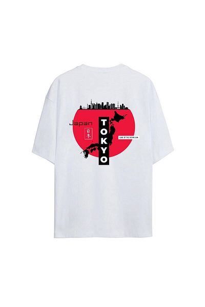 Pisa Art Tokyo - Μπλουζάκι με στάμπα στην πλάτη και μπροστά από λευκό βαμβακερό oversize