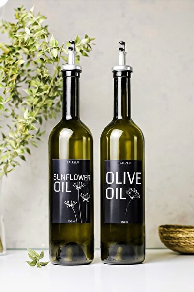 LALEZEN HOME 2 عبوة زجاجة زيت زيتون سائل مع ملصق أسود 750 مل