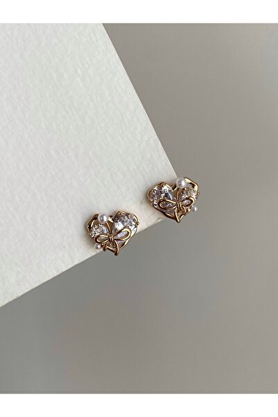 Owentis Çelik Rose Gold Kristal Taşlı Kalp Wishes Küpe -kararma Yapmaz-