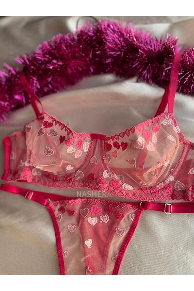 Nashera Pink Heart Underwire Bralette Bra Underwear Set