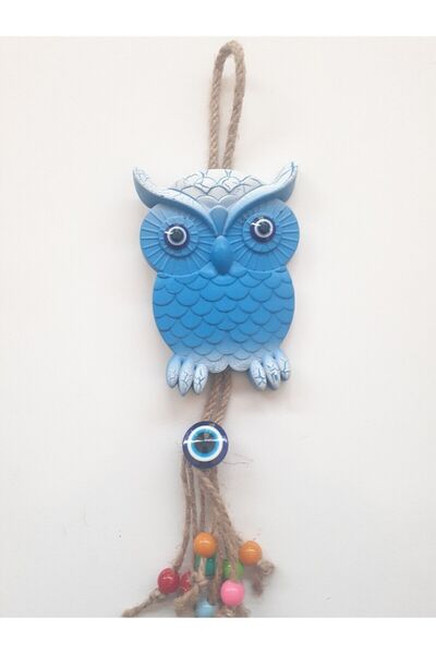 AKIN AKSESUAR HEDİYELİK Owl Figured Evil Eye Beaded Jute String Terrace Garde...