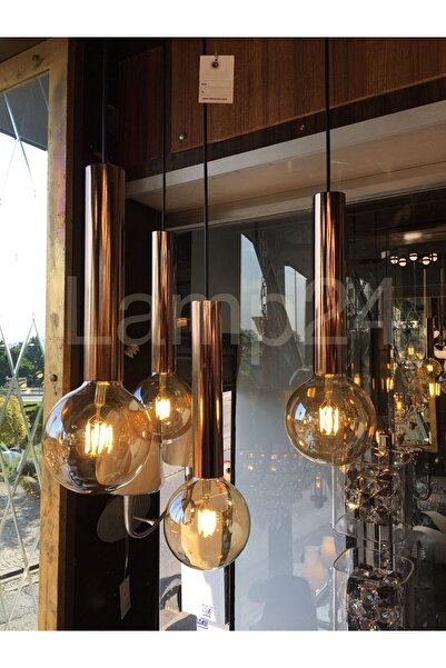 Lamp24 Flower 4’lü Sarkıt Led Ampül Dahil Modern Avize - Bakır Kaplama
