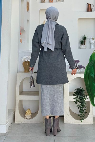 Bym Fashion Καπνιστή Πλεκτή Ζακέτα - Πλεκτή, Ζώνη μέσης και Λεπτομέρεια τσέπης 12038