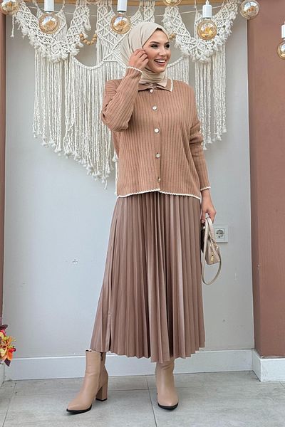 Bym Fashion Ζακέτα πλεκτά βιζόν - Λεπτομέρεια με πέτρινο κουμπί, Μοντέλο 2-1570