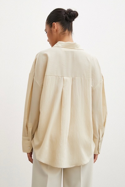 Never more Beige Colored Pocketed Striped Shirt