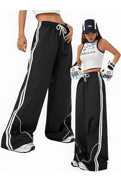 Gofeel Unisex Wide Leg Striped Sweatpants