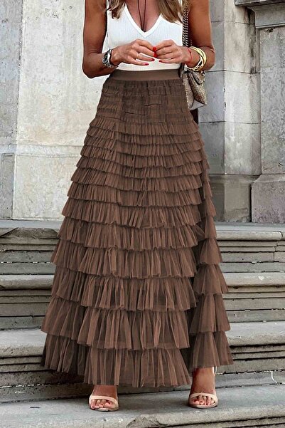 INDRESS تنورة نسائية من التول - خصر مطاطي بطبقات