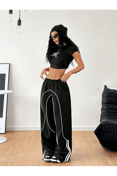Gofeel Μαύρο παντελόνι Unisex με παρακαλάμι με πλατύ πόδι