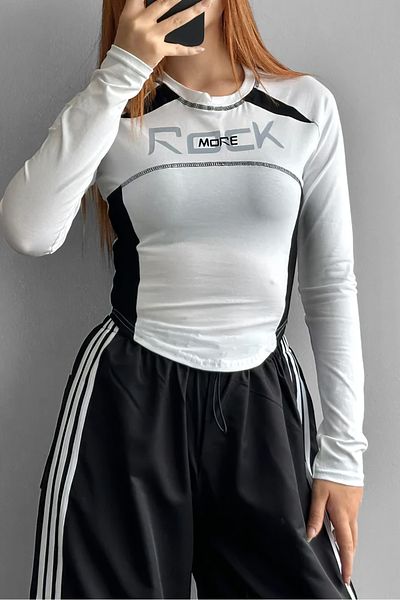 EFBUTİK White Dupes Rockmore Long Sleeve Crop Blouse