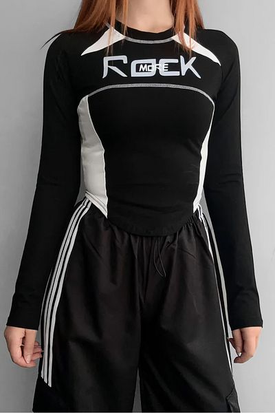 EFBUTİK Black Dupes Rockmore Long Sleeve Crop Blouse