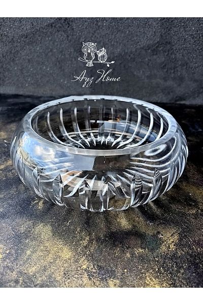 AYZ HOME Handmade Cut Crystal Glass Line Pattern Salad / Presentation Bowl 16 Cm