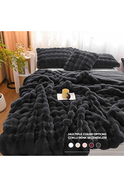 Naturel Collection Dolgulu Tavşan Tüyü Yatak Örtüsü Çift Taraflı Çift Kişilik 3 Parça