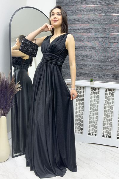 zks grup tekstil Women's Zero Sleeve Transparent Detail Evening Dress White, Black