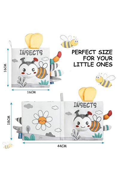 Jjovce Zilli Hışırtılı Bebek Kitabı 3D Montessori Yıkanabilir Bez Kitap Arı
