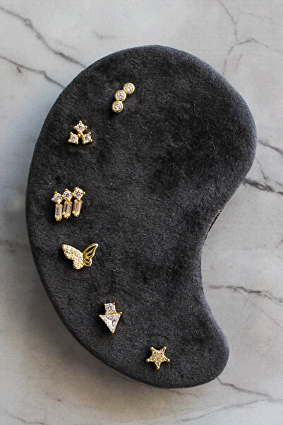 Shine All Day by Sevgi 925 Ayar Gümüş Gold Kaplama Tragus Helix Piercing