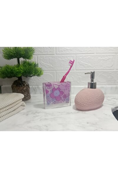 Sia Sıvı Sabunluk,diş Fırçalık 2 Li Banyo Seti.petek Ve Çiçekli