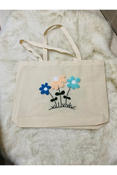 NEŞELİ HOME Punch nakış işleme bez çanta,çiçek desen 47x36x8 cm