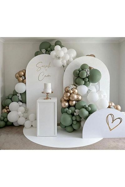 Aksesuar 80's White and Green Gold Chrome Balloon Set