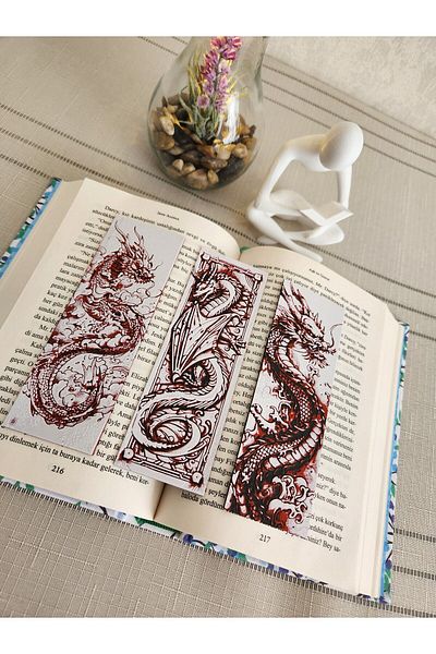 ALTINDAL Home 3d Dimensional 3-piece Angry Dragons Embossed Bookmark Set