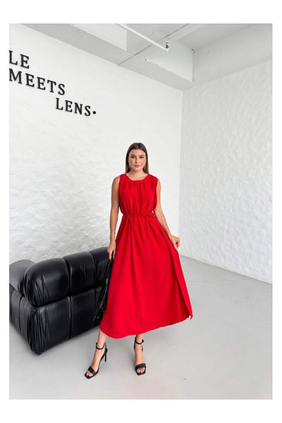 Elif Özbey Butik Rochie roșie cu guler adunat