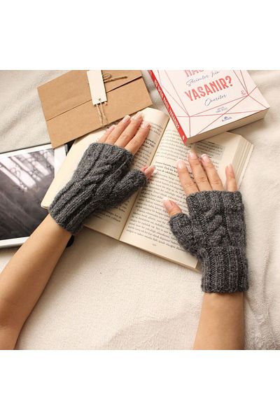 TRENDİN YOLU Handmade Fingerless Model Winter Gloves