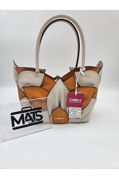 DSN Yapraklı El Çantası Turuncu Krem