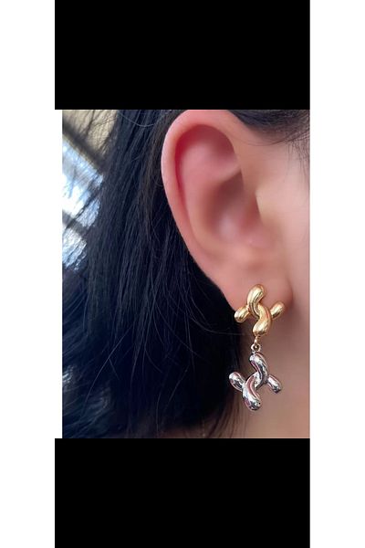 Aylish Bijuteri H Model Pendent Earrings - Gold and Silver