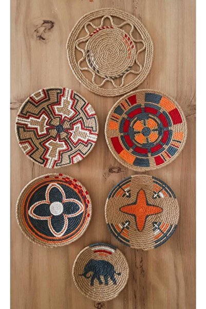 Joly El Yapımı Afrikan Tabak Etnik Hasır Tabak Seti Bohem Duvar Dekoru Afrika Tabak.