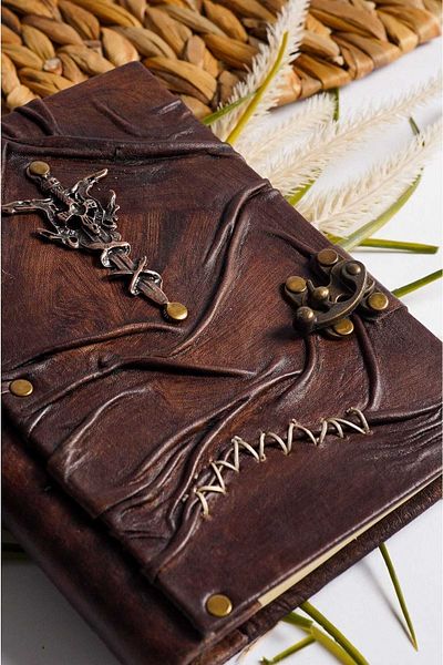 GUETTA Handmade Genuine Leather Daily Scrapbook Shamua Paper Sword Pattern