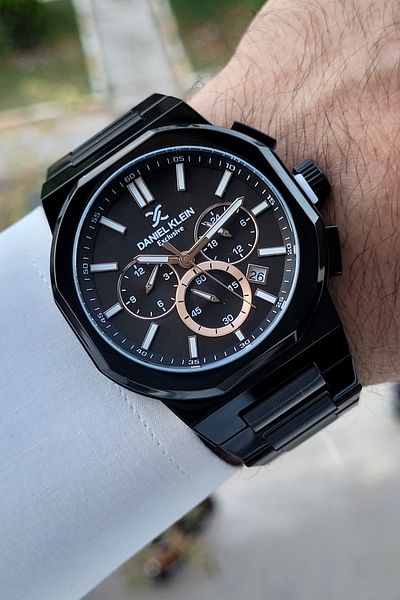 Daniel Klein Men's Black Color Rose Watch with Cord - Active Inner Gauges and Gift Package