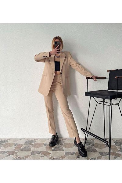 Moda İkra Women's Blazer Jacket Trousers Set