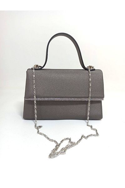 dizaynbag Women's gray satin mini evening bag with silver stone accessories
