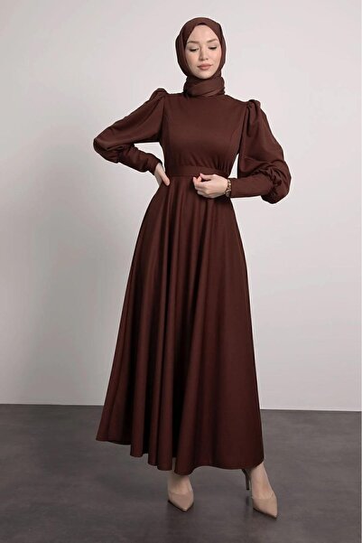 ENKA BUTİK Balon kol pile etek detaylı tesettür elbise