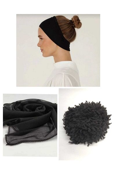 Shalista 3-Piece Black Hijab Set (Inner Head Cover, Magic Tape, Knob Buckle)