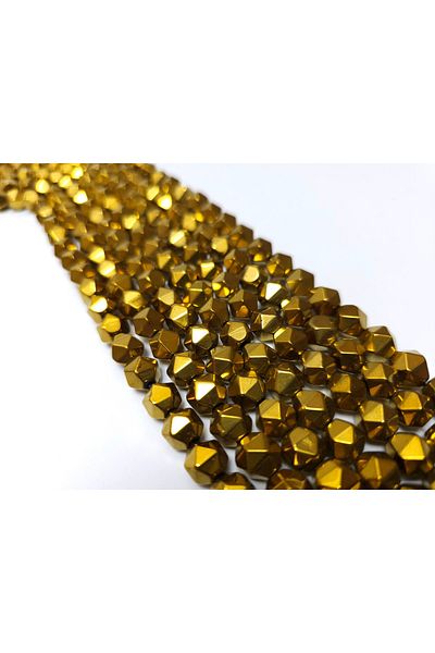 Yüksel Boncuk 9 Mm Gold Colored Hematite - Prism Cut Natural Stone Array