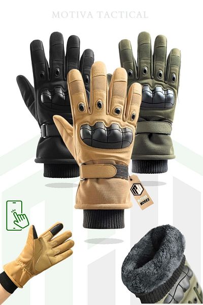 Motiva Cold Weather Tactical Gloves Black with Furry Inside Wrist Elastics Protected Military Airsoft Motorcycle