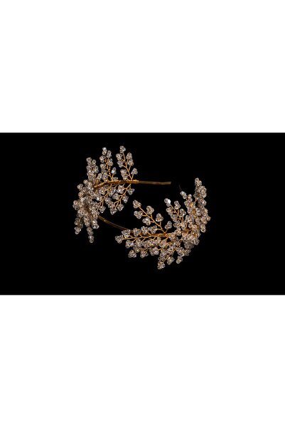 Handmade هيلين موديل تاج الزفاف - حجر كثيف، تاج ذهبي لامع